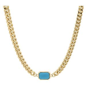 Gold Chain Necklace with Blue Pendant